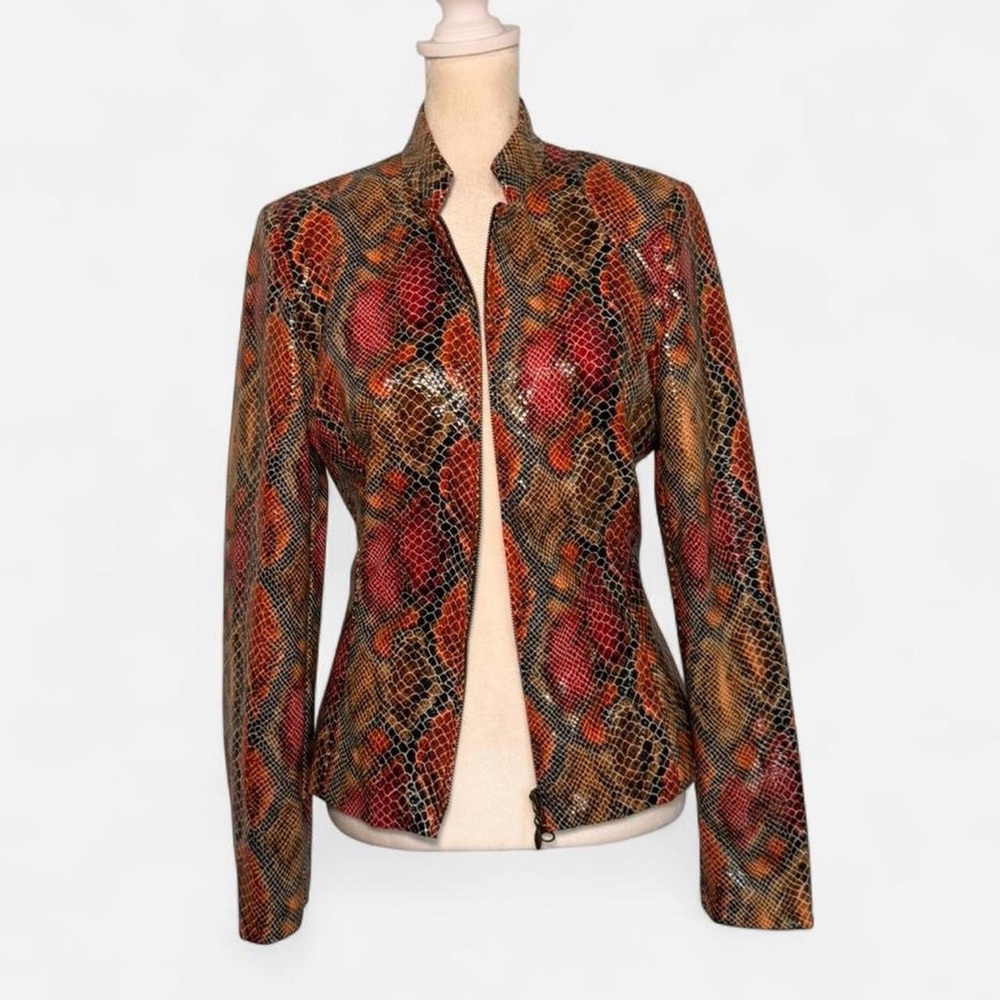 Women's Snake-Print Zip Front Jacket - Red & Brown